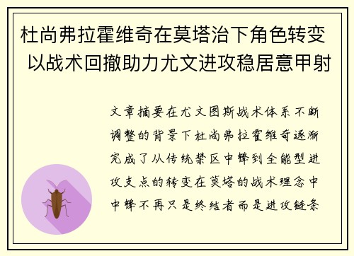 杜尚弗拉霍维奇在莫塔治下角色转变 以战术回撤助力尤文进攻稳居意甲射手榜前列