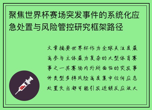 聚焦世界杯赛场突发事件的系统化应急处置与风险管控研究框架路径